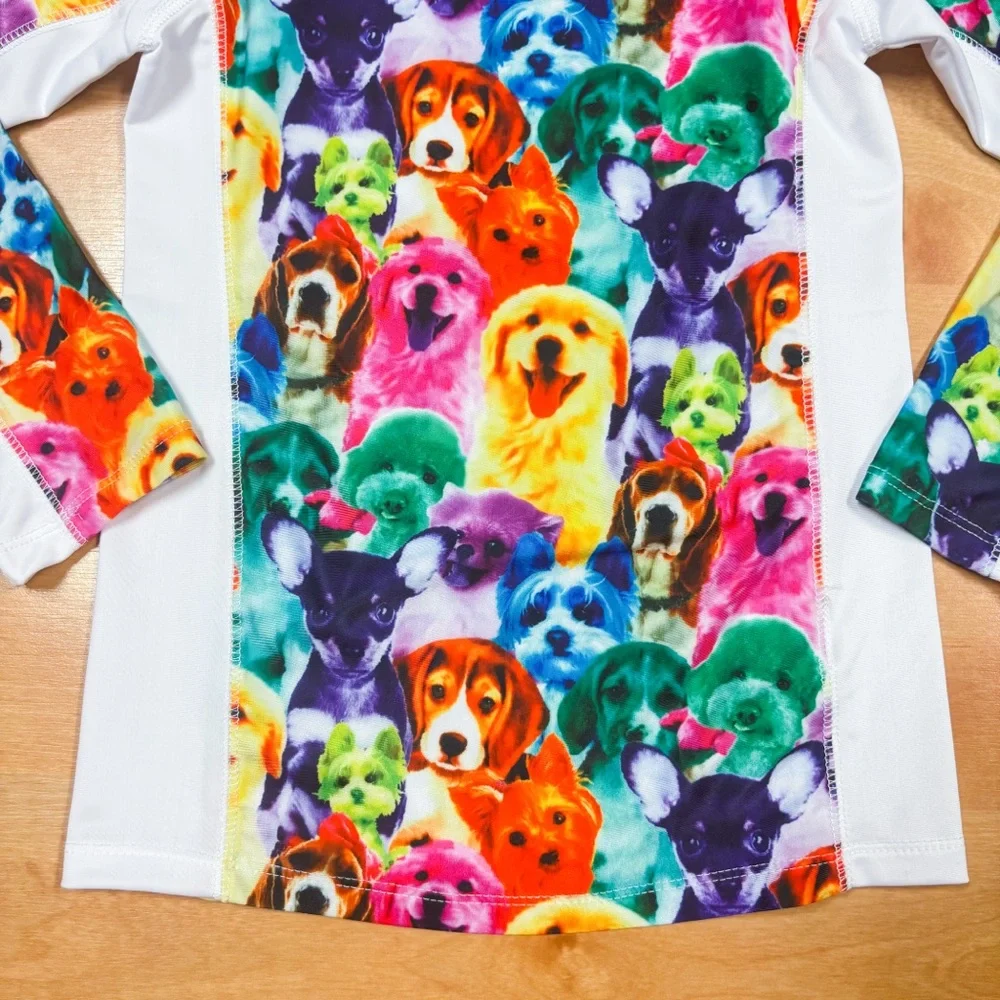 Jxstar Bright Multicolor Rainbow Long Sleeve Dog Puppy Graphic Rashguard 8-9Y